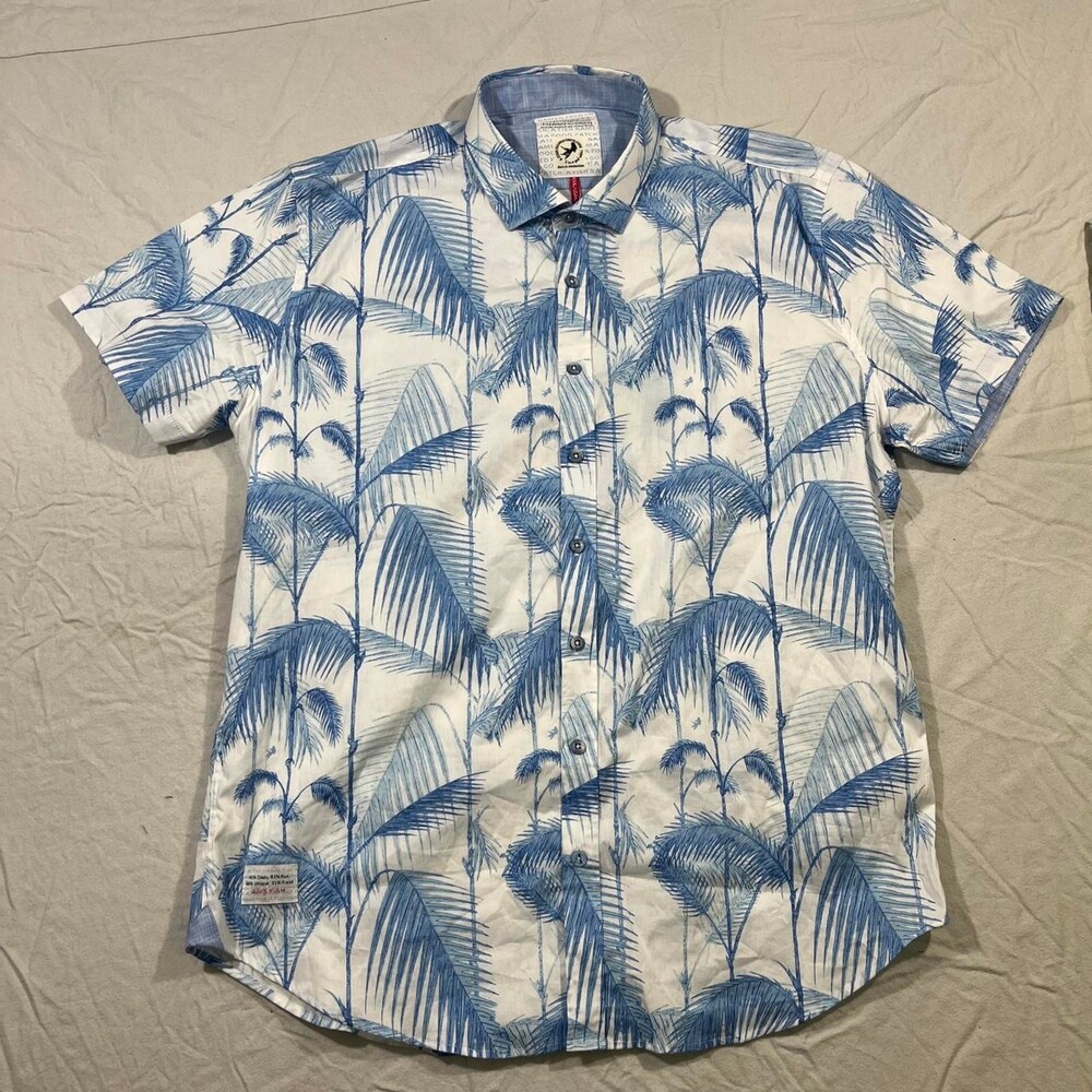 A Fish Named Fred Button Up Shirt Mens rxXL Blue Cyclist Print Stretch Cotton